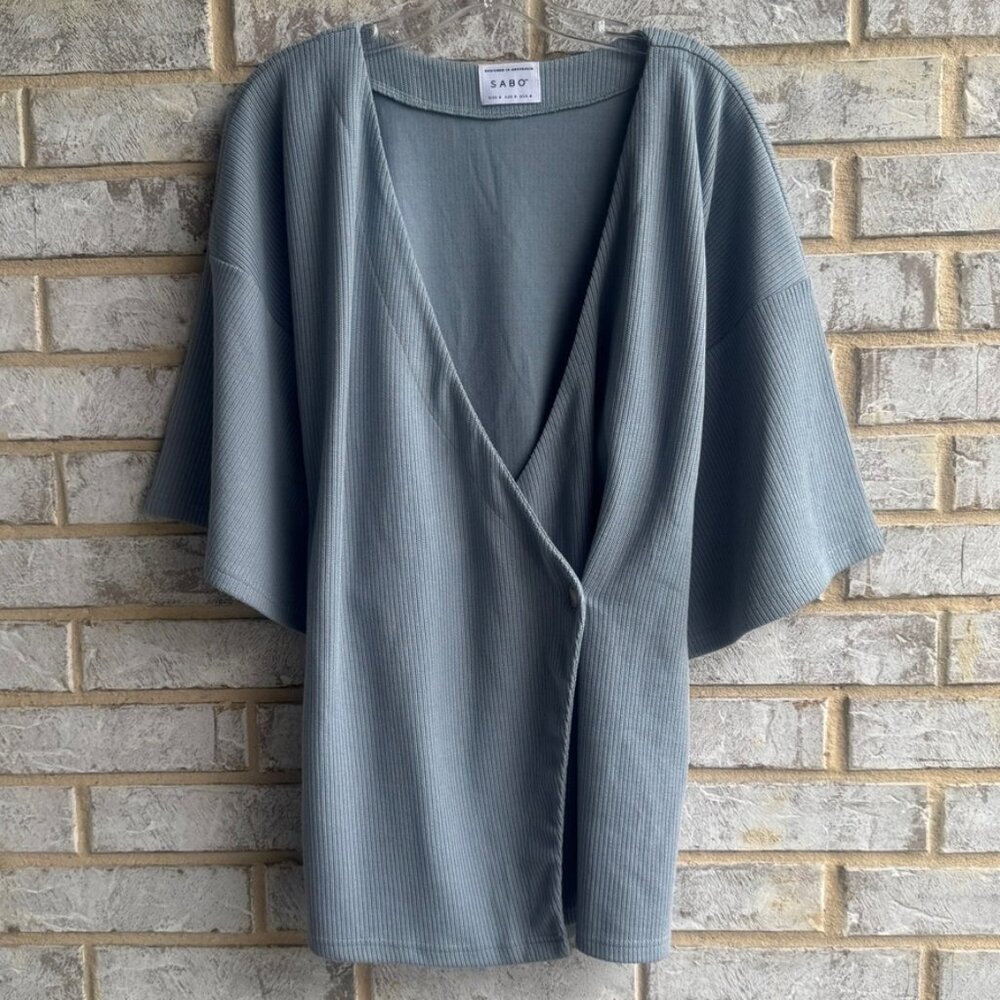 SABO Short Sleeve V-Neck Wrap Sky Blue Sweater Women's Size 4